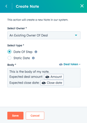 Note creation in HubSpot workflow Note creation in HubSpot workflow