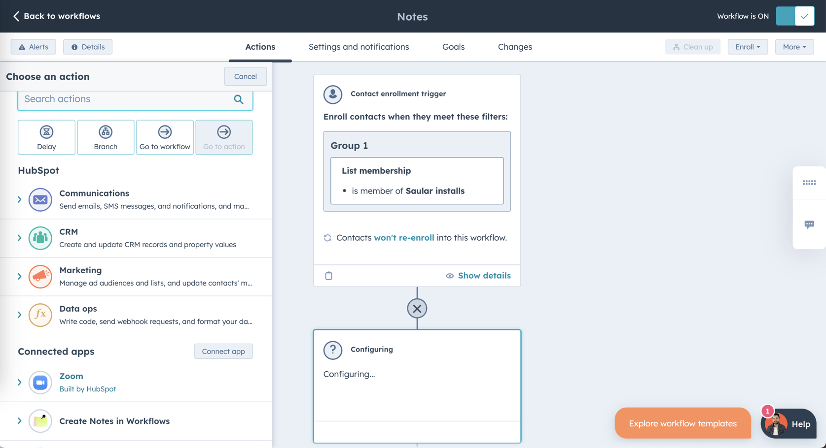 How do I create automatic notes in a HubSpot workflow?