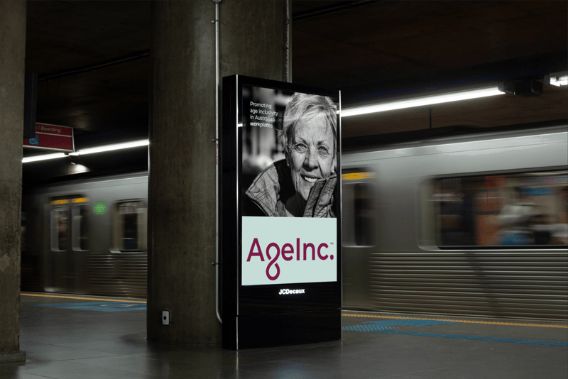 Photo of Age Inc digital signage in train station small.