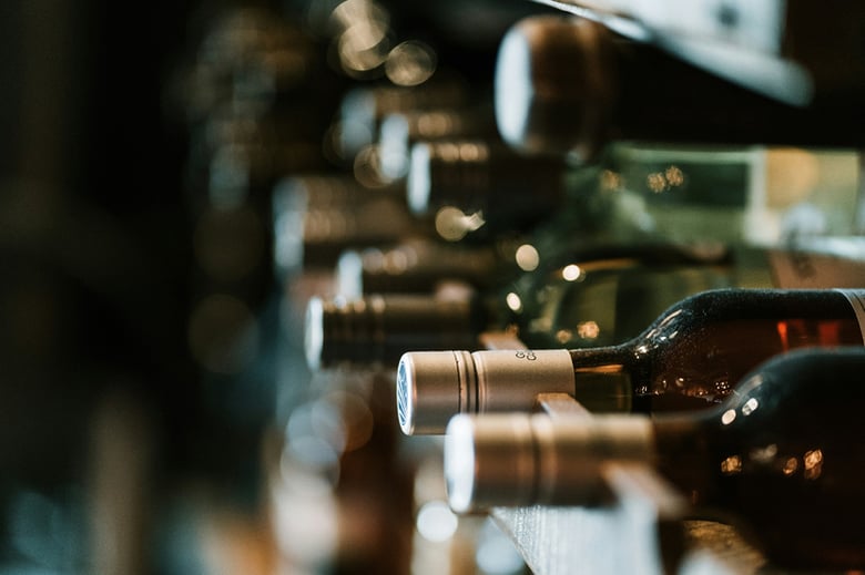 Photo of wines in cellar.